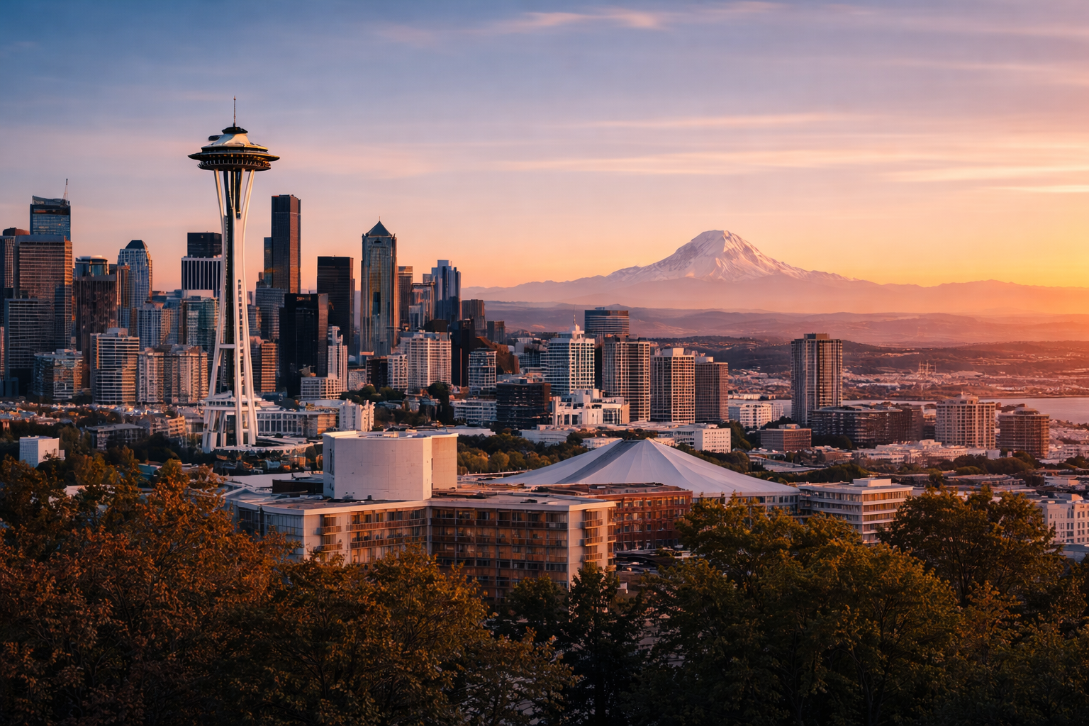 Seattle skyline at dusk